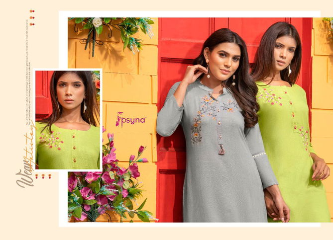 Pixcel By Psyna Straight Cut Rayon Embroidery Kurti Wholesale Price In Surat